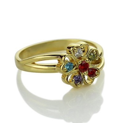 Birthstone Blumen Promise Ring mit Namen 18 karätigem Gold überzogen