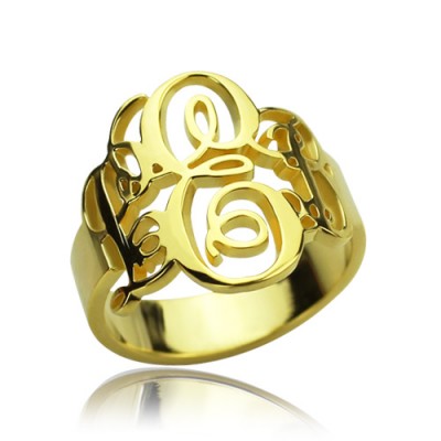 Interlocking Drei Initialen Monogramm Ring 18 Karat Gold überzogen