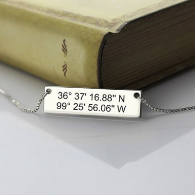 Benutzerdefinierte Silber Breite Länge Koordinaten Adresse Halskette