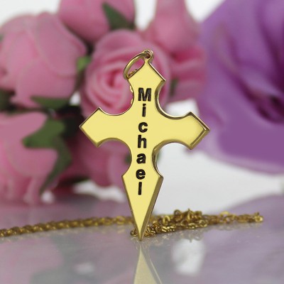 Gold Silber 925 konische Form Kreuz Name Halskette