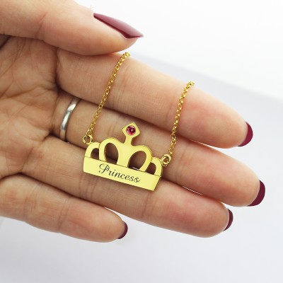 Princess Crown Charme Halskette mit Geburtsstein Namen der 18 karätigem Gold überzogen