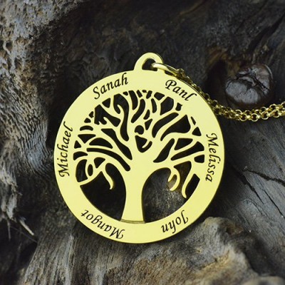 Baum des Lebens Schmuck Familie Namenskette in 18 karätigem Gold überzogen