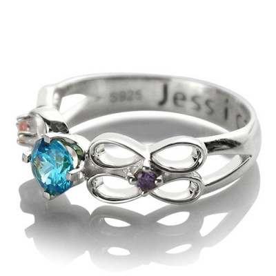 Customized Unendlichkeit Promise Ring Mit Namen Geburtsstein für ihre Silber