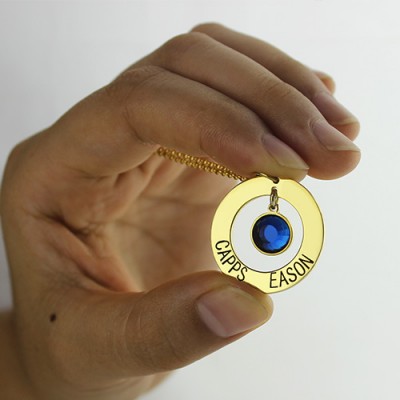 Personalisierte Kreis Name Halskette mit 18 Karat Gold überzogen Geburtsstein Silber