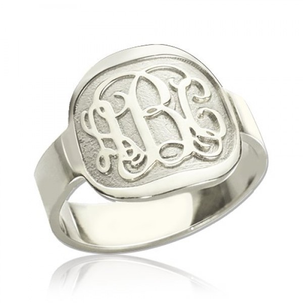 Gravierte Design Monogramm Ring Sterling Silber