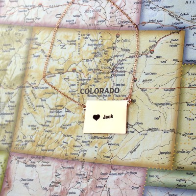 Individuelles Colorado State geformte Halskette mit Herz Namen Rose Gold
