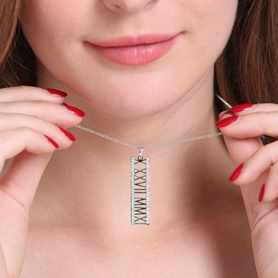 Römische Zahl Vertikale Halskette mit GLÜCKSSTEIN Sterling Silber