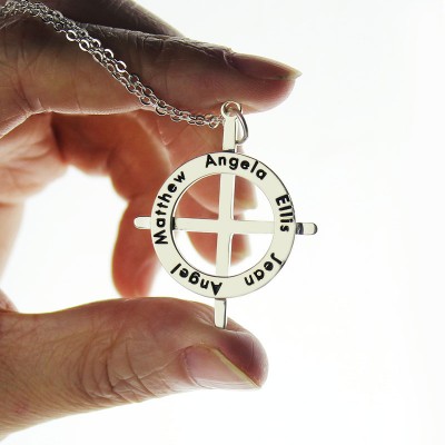 Silber Latin Art Kreis Kreuz Halskette mit allen möglichen Namen