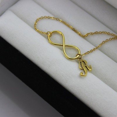Infinity Knoten Initial Halskette 18ct Vergoldung