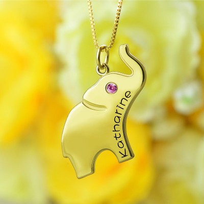 Elefant Lucky Charm Halskette Gravierte Name 18 karätigem Gold überzogen