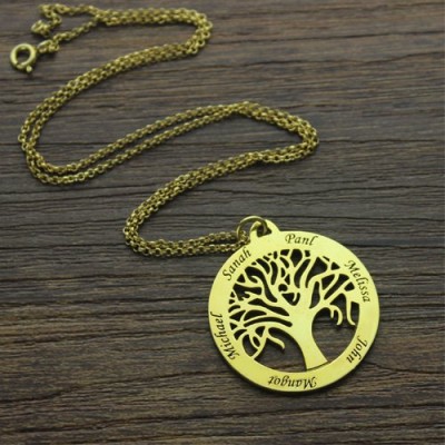 Baum des Lebens Schmuck Familie Namenskette in 18 karätigem Gold überzogen