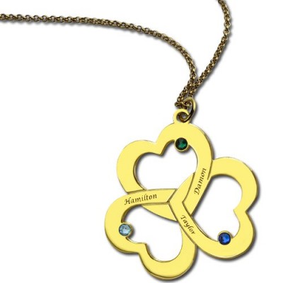 Geburtsstein Triple Herz Halskette mit eingraviertem Namen in 18 karätigem Gold überzogen