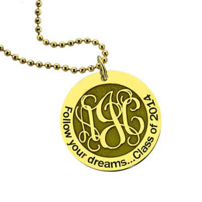 Folgen Sie Ihren Träumen Disc Monogramm Halskette 18 karätigem Gold überzogen