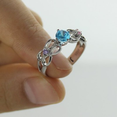 Customized Unendlichkeit Promise Ring Mit Namen Geburtsstein für ihre Silber
