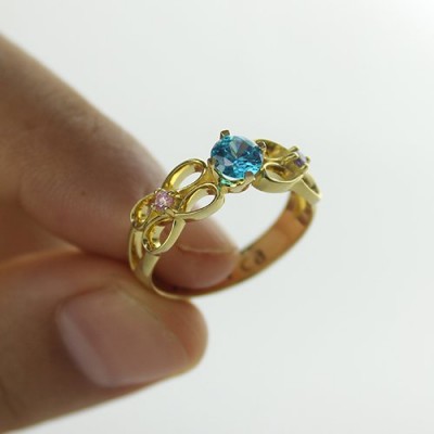 Birthstone Infinity Promise Ring mit Namen 18 karätigem Gold überzogen