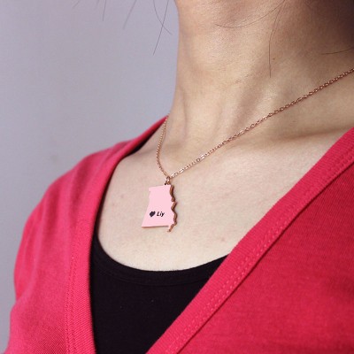 Benutzerdefinierte Missouri State Shaped Halskette mit Herz Namen Rose Gold