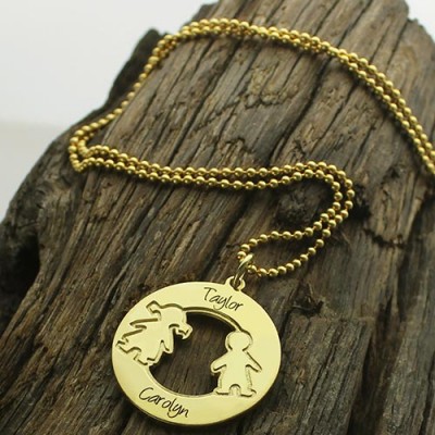 Kreis Halskette Gravierte Kinder Name Charms 18 karätigem Gold überzogen Silver925