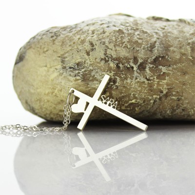Personalisierte Silber Kreuz Name Halskette mit Herz