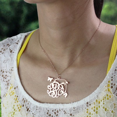 Schmetterling und Reben mit Monogramm Halskette 18ct Rose Gold überzogen
