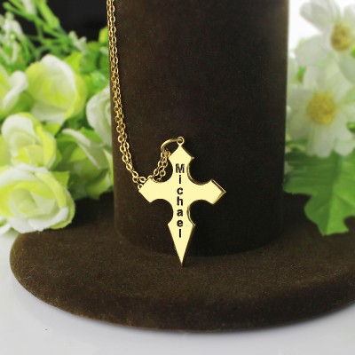Gold Silber 925 konische Form Kreuz Name Halskette