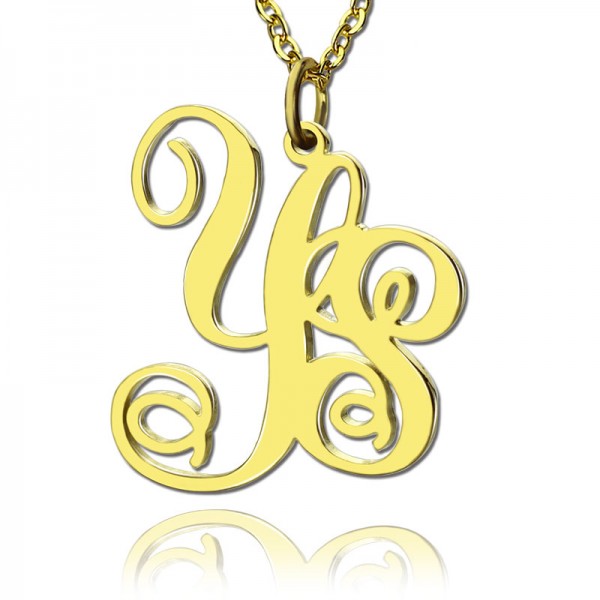 Personalisierte 18ct Gold überzogenes Rebe Schriftart 2 Initialen Monogramm Halskette