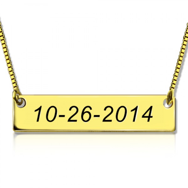 Gravierte Datum Bar Halskette 18 karätigem Gold überzogen