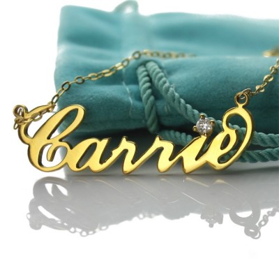 Carrie Namensschild Halskette mit 18 Karat Gold überzogen Geburtsstein