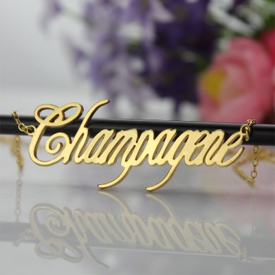 18ct Gold überzogenes Silber 925 Personalisierte Champagne Font Name Halskette