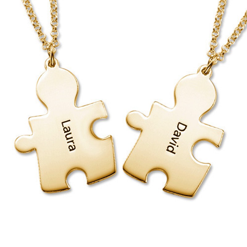 Puzzle Liebe personalisiert graviert Name Halskette 18K mit Weißgold vergoldet 
