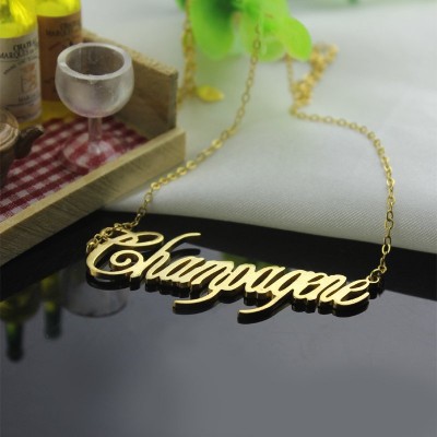18ct Gold überzogenes Silber 925 Personalisierte Champagne Font Name Halskette