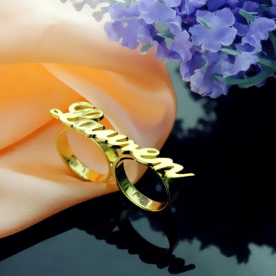 Individuelle Allegro Zwei Finger Nameplated Ring 18 Karat Gold überzogen