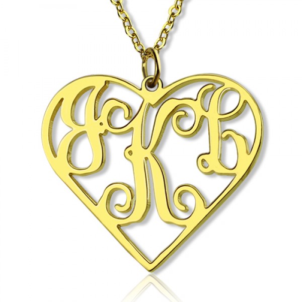 18ct Gold überzogenes Silber 925 Initialen Monogramm personifizierte Herz Halskette Einzelhaken