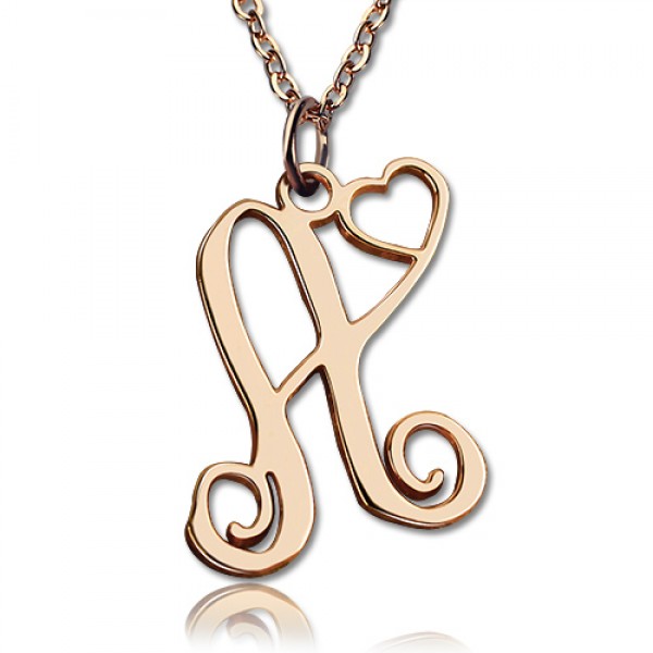 Personalisierte Ein Initial mit Herz Monogramm Halskette 18ct Rose Gold überzogen