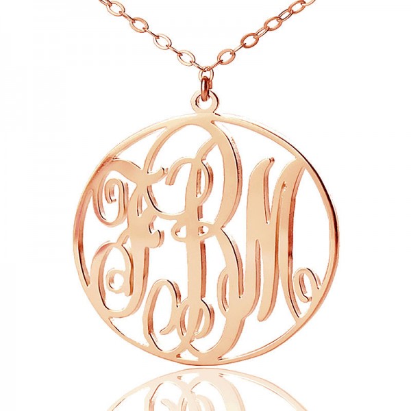 Personalisierte 18ct Rose Gold überzogen Rebe Schrift Kreis Initialen Monogramm Halskette