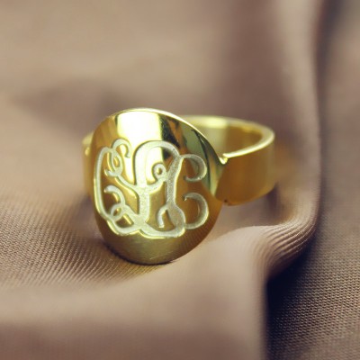 Solid Gold graviertes Monogramm Itnitial Ring