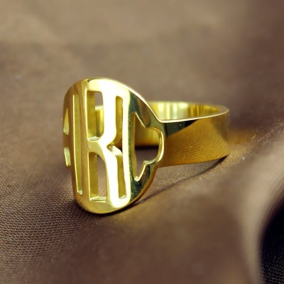 Personalisierte Kreis Block Monogramm 3 Initialen Ring Solid Gold Ring