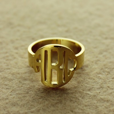 Personalisierte Kreis Block Monogramm 3 Initialen Ring Solid Gold Ring