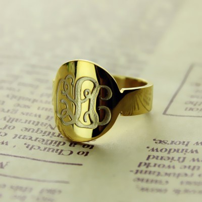 Solid Gold graviertes Monogramm Itnitial Ring