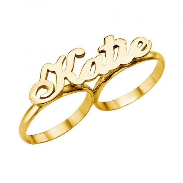 Zwei Finger Namen Ring in Solid 18 karätigem Gold