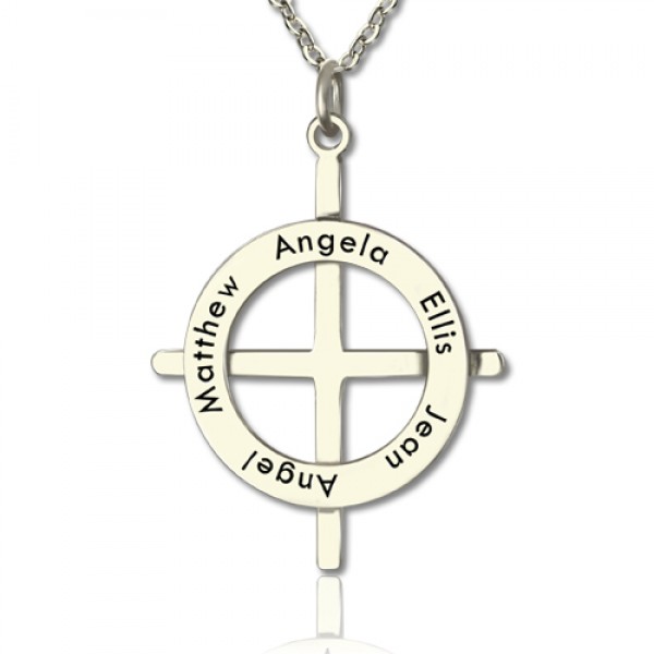 Silber Latin Art Kreis Kreuz Halskette mit allen möglichen Namen