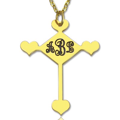 Gravierte Kreuz Monogramm Halskette 18 karätigem Gold überzogen