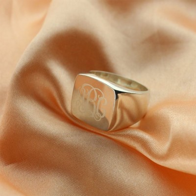 Gravierte Platz Designs Monogramm Ring Sterling Silber
