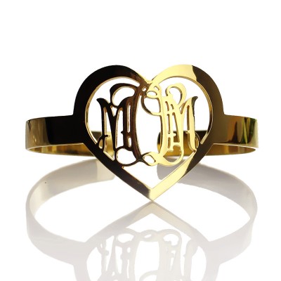 Persönliche Vergoldetes Silber 3 Initialen Monogramm Armbänder mit Herz