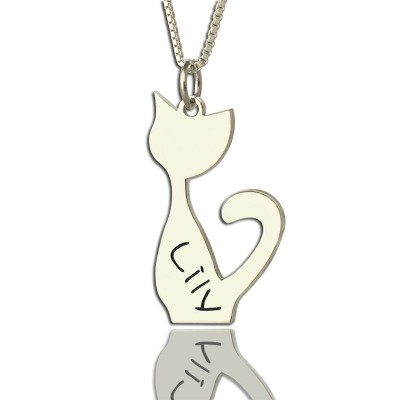 Personalisierte Cat Name Charme Halskette in Silber