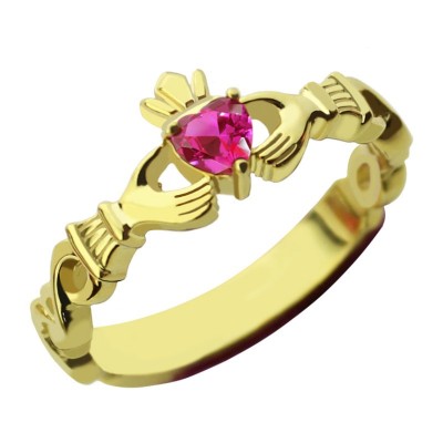 Damen Moderne Claddagh Ringe mit Geburtsstein Name Gold überzogen