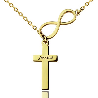 Infinity Symbol Kreuz Name Halskette 18 karätigem Gold überzogen