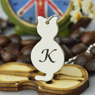 Personalisierte Tiny Cat Initial Anhänger Halskette Silber