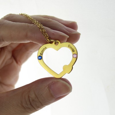 18ct Gold Open Heart Halskette mit Doppelnamen birthstone