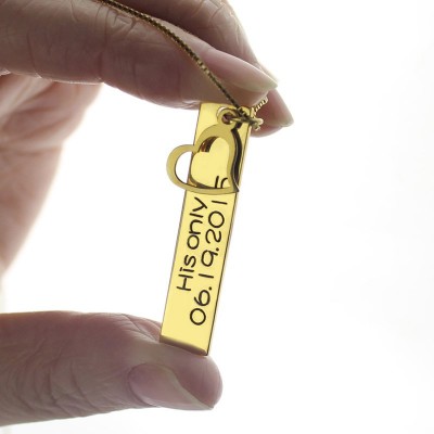 Paare Bar Halskette Gravierte Name Datum 18 karätigem Gold überzogen