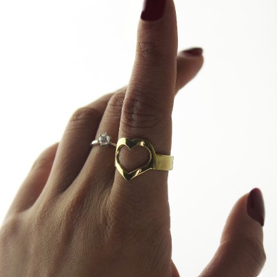 Kundenspezifische Herz Paar Versprechen Ring mit Namen Vergoldetes Silber